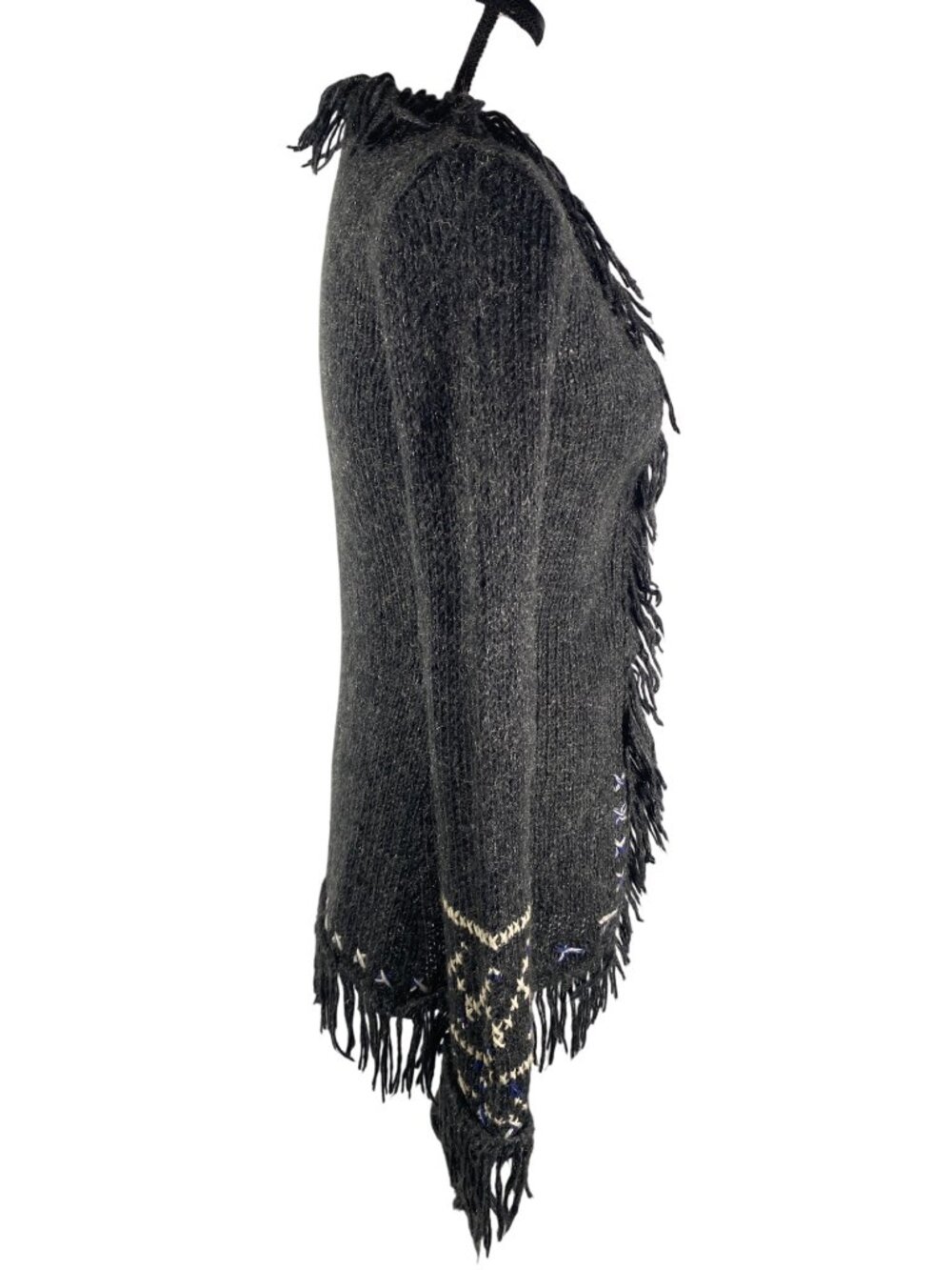 Free People vintage Y2K Fringe Open Cardigan Sweater L Wool Blend Boho Embroider - Picture 2 of 10